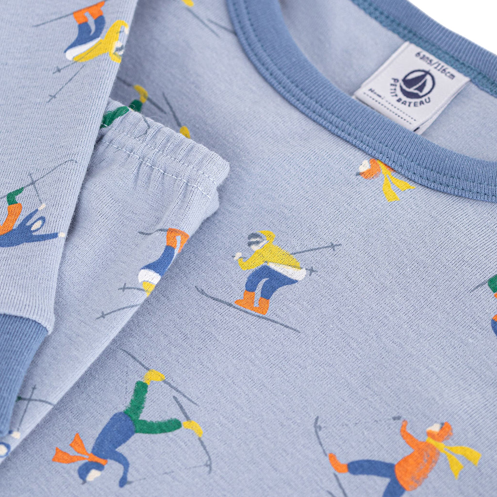Petit Bateau Child Pyjamas Polaire Blue Skiers Print