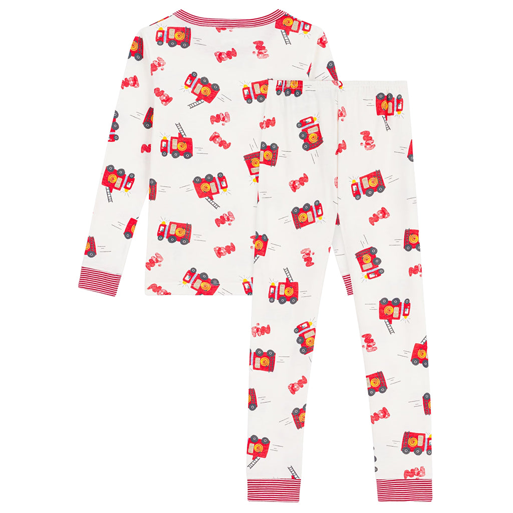 Petit Bateau Child Pyjamas White With Fire Truck Print