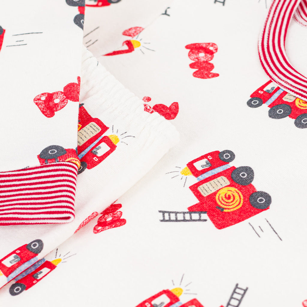 Petit Bateau Child Pyjamas White With Fire Truck Print