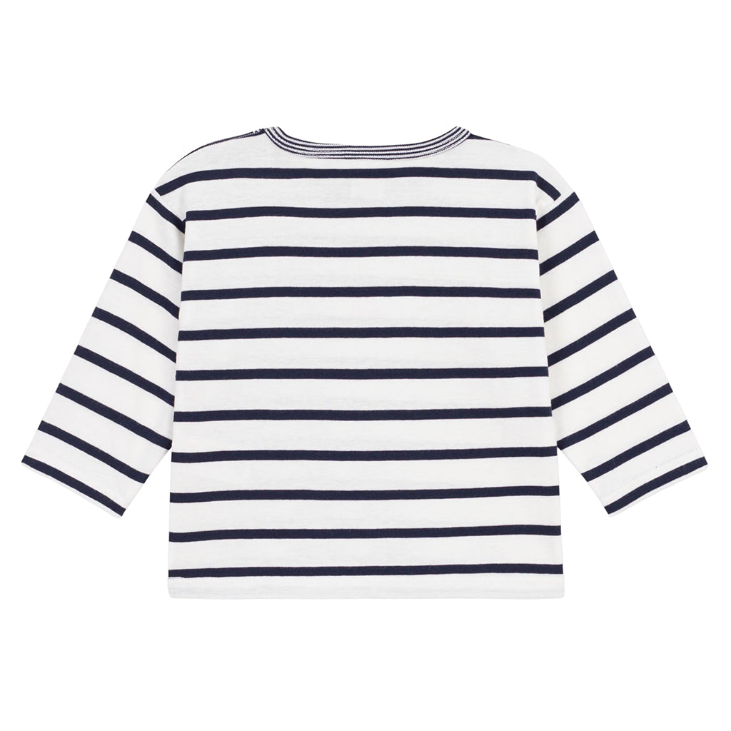 Petit Bateau Baby T-shirt White And Smoking Blue Stripes