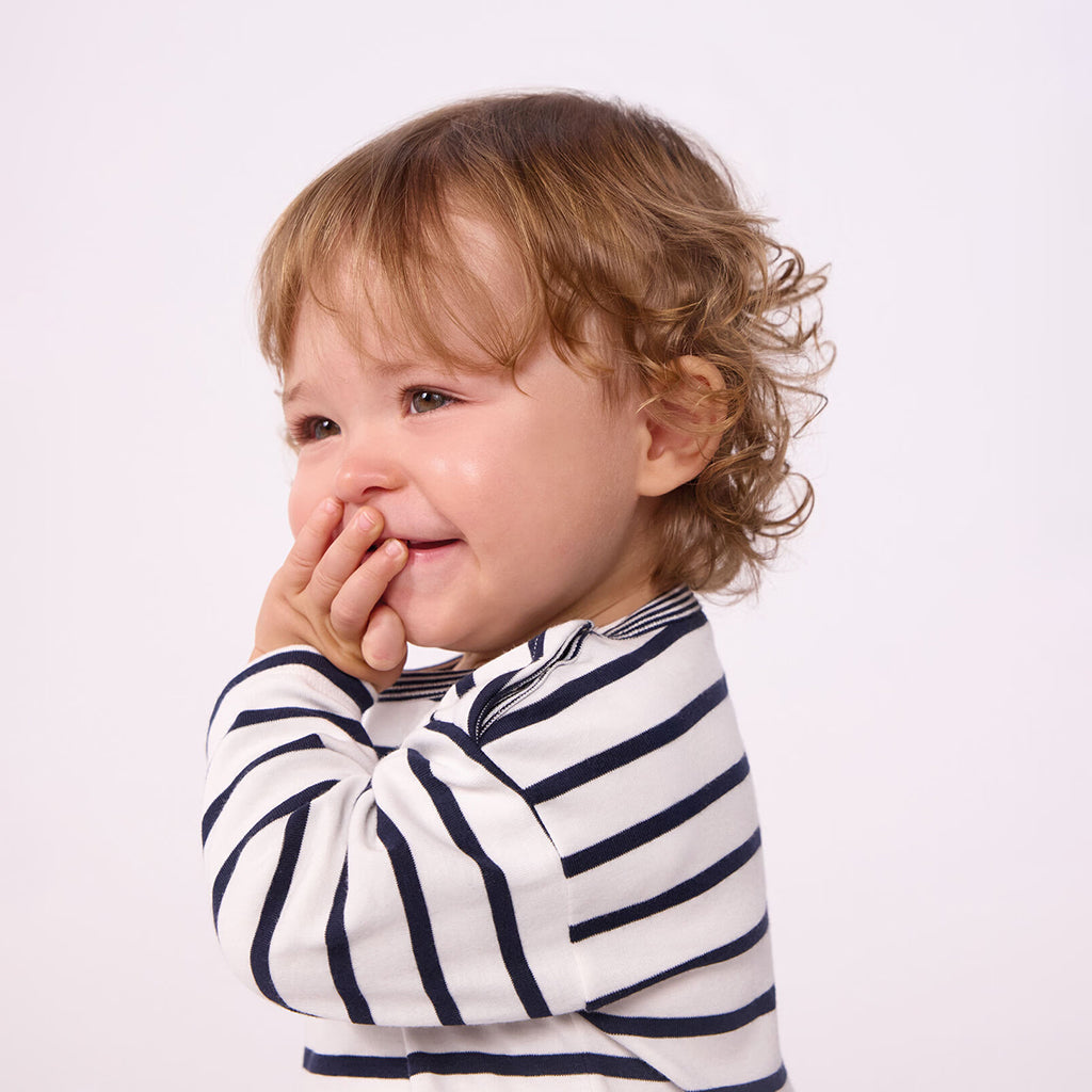 Petit Bateau Baby T-shirt White And Smoking Blue Stripes