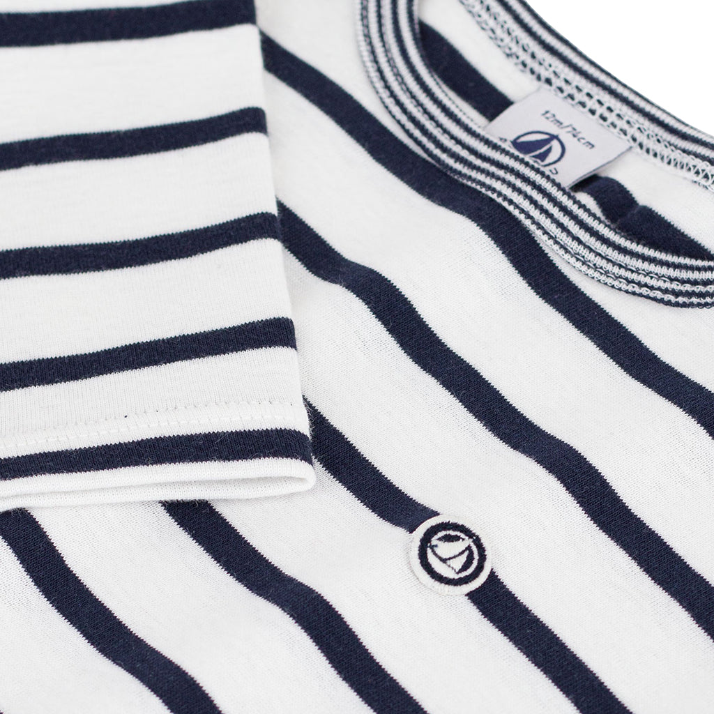 Petit Bateau Baby T-shirt White And Smoking Blue Stripes