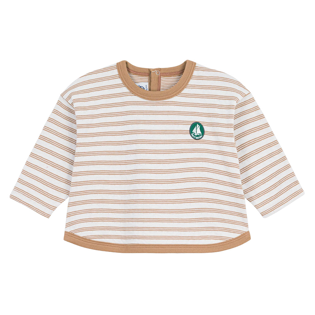 Petit Bateau Baby T-shirt Milk Cream And Latte Brown Stripes