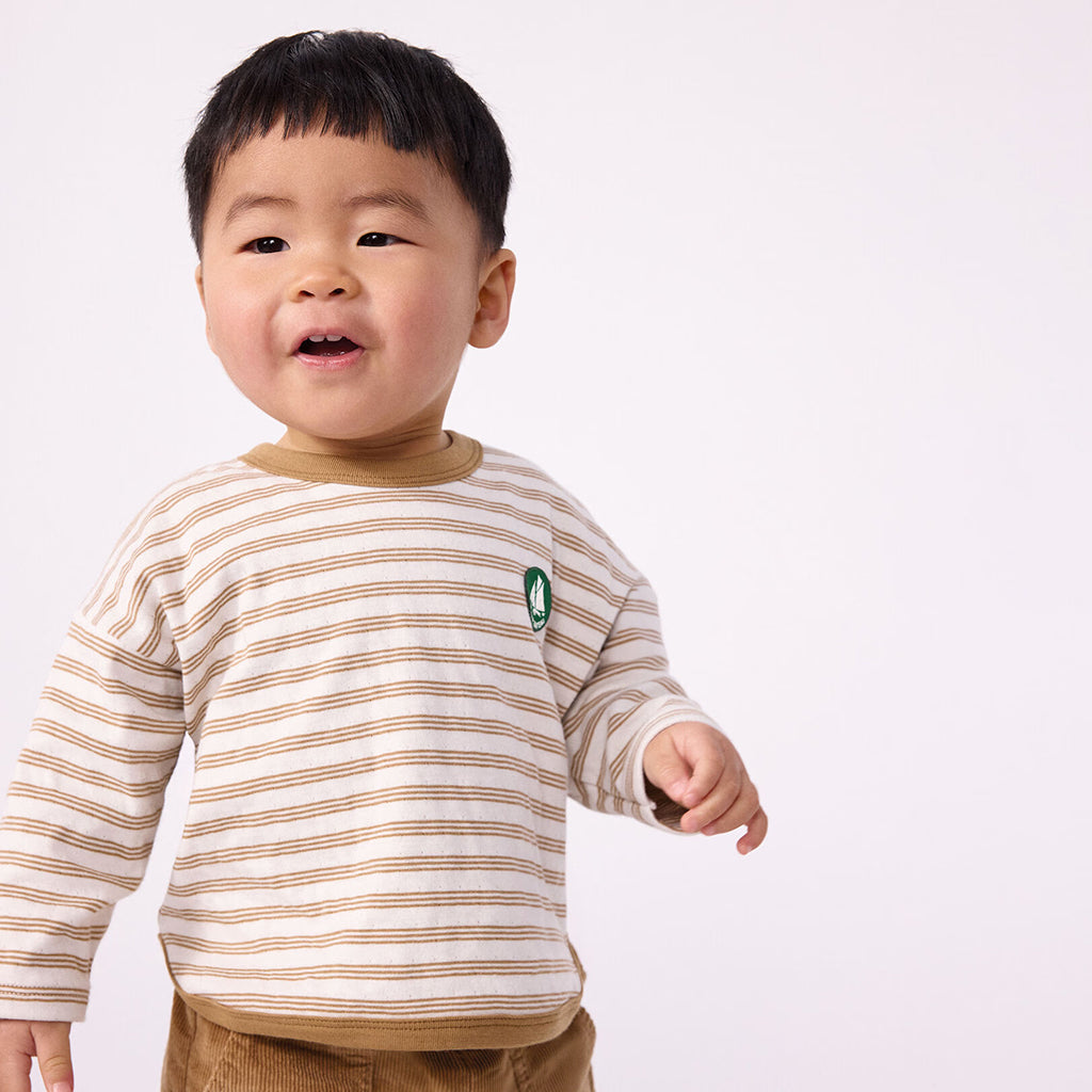 Petit Bateau Baby T-shirt Milk Cream And Latte Brown Stripes