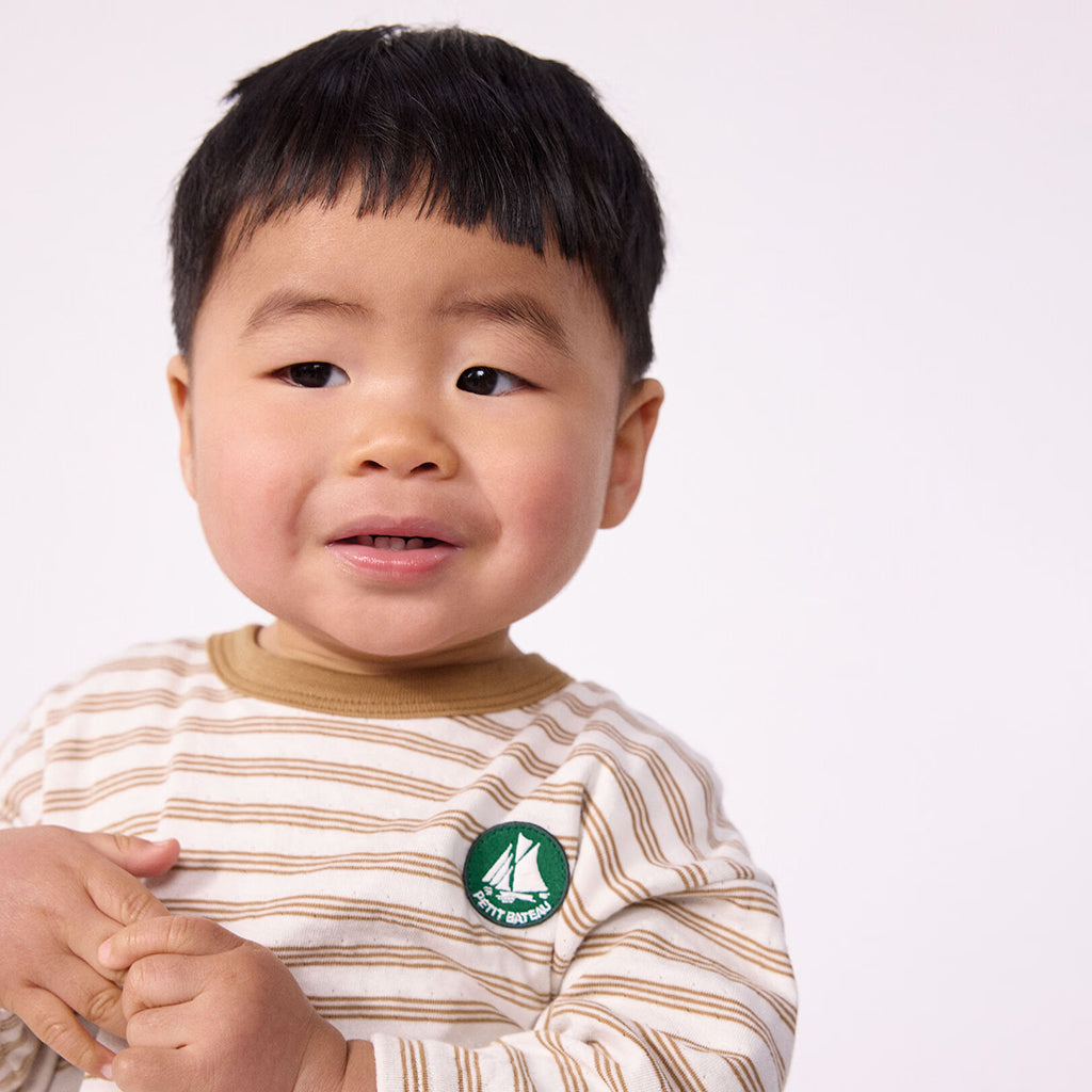 Petit Bateau Baby T-shirt Milk Cream And Latte Brown Stripes
