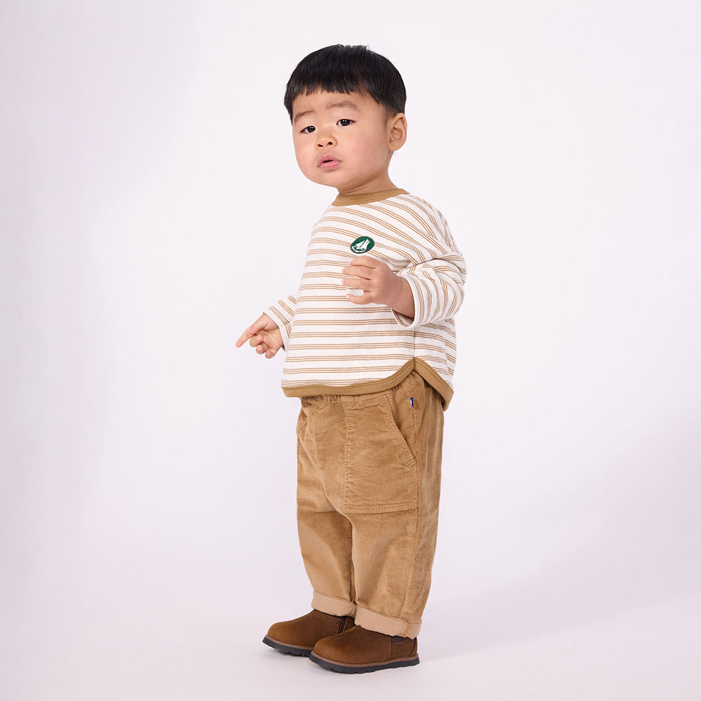 Petit Bateau Baby T-shirt Milk Cream And Latte Brown Stripes