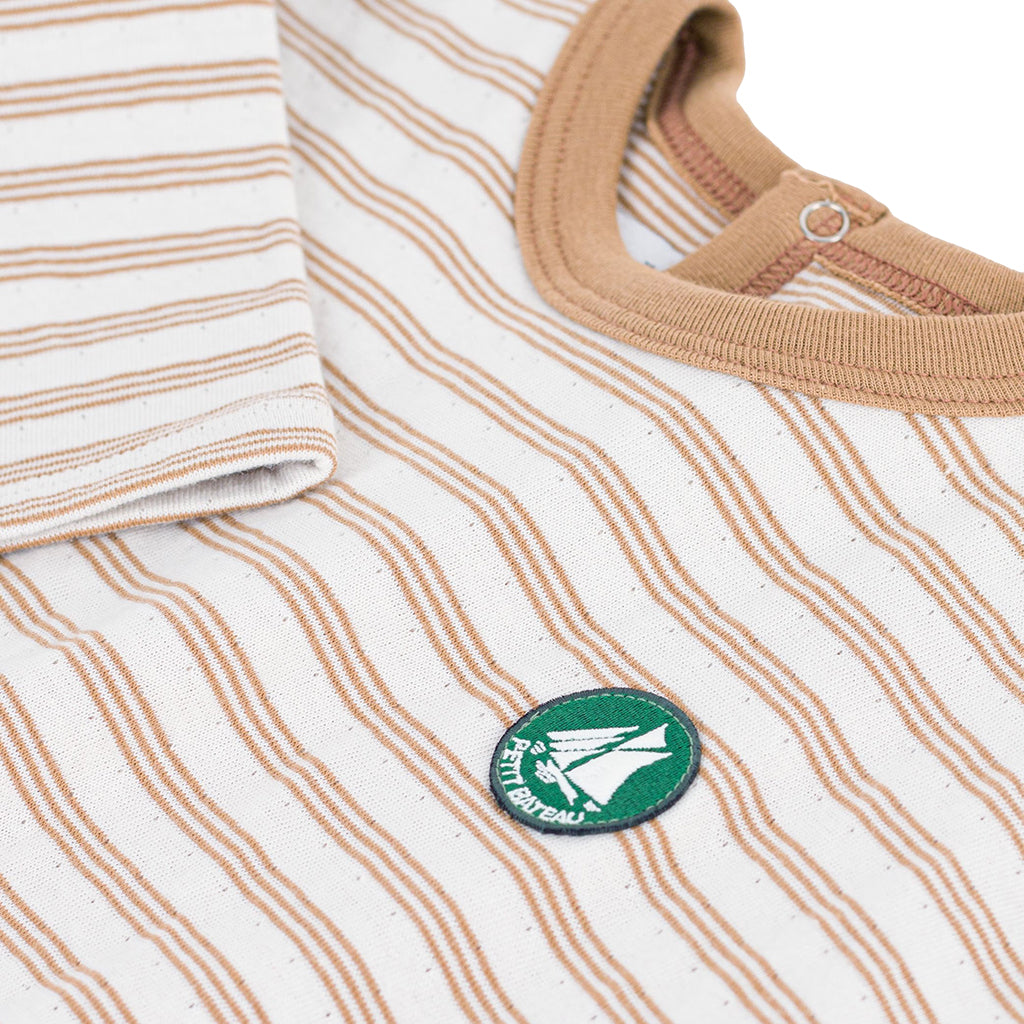 Petit Bateau Baby T-shirt Milk Cream And Latte Brown Stripes