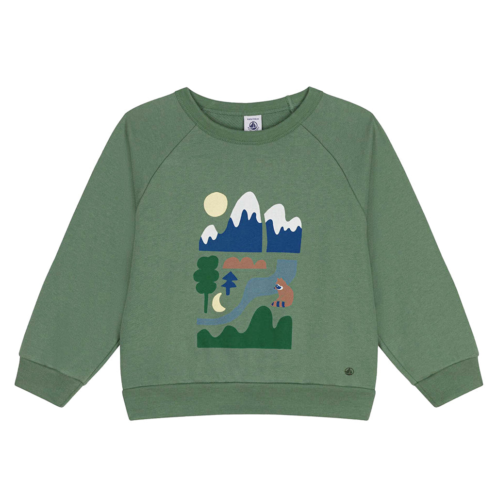 Petit Bateau Child Sweatshirt Green With Signed Print