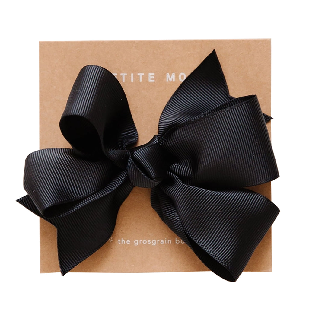 Petite Moss Grosgrain Bow Clip Black