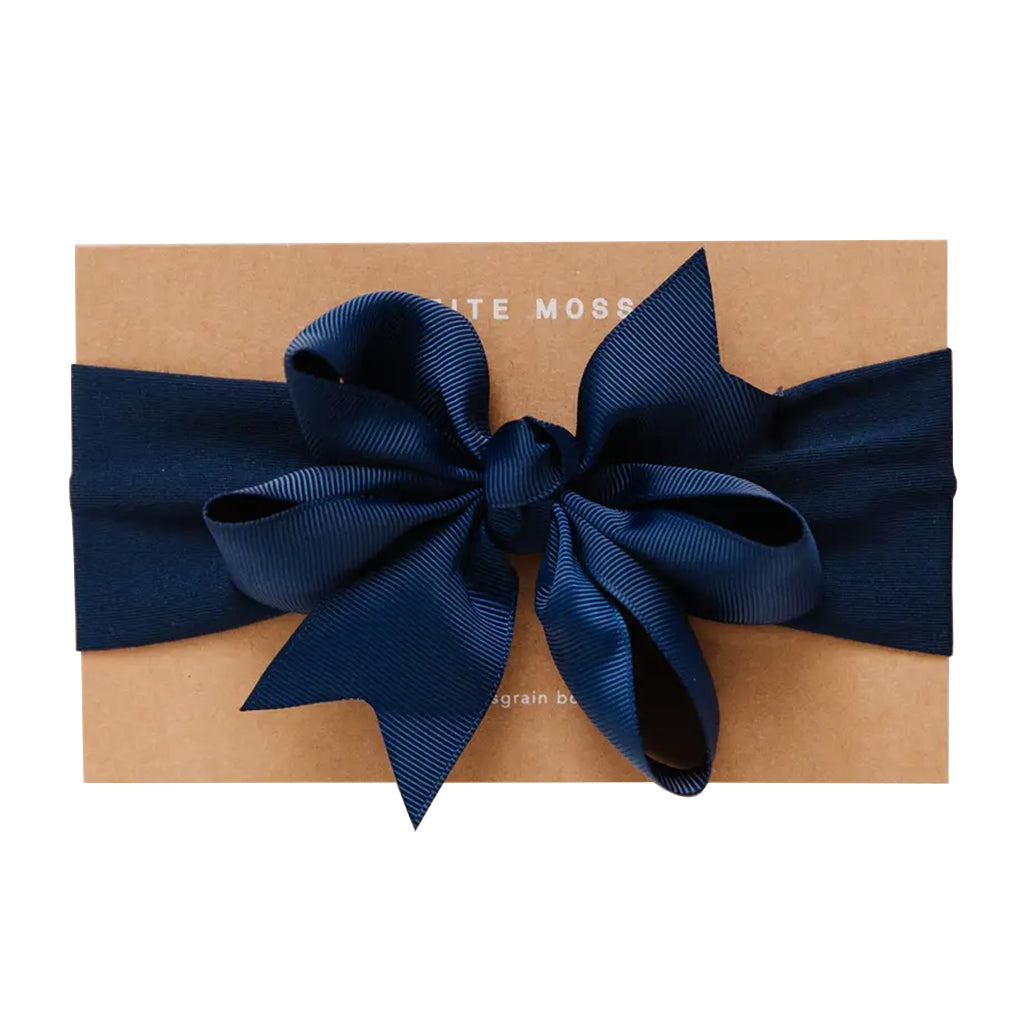 Petite Moss Grosgrain Bow Headband Navy Blue