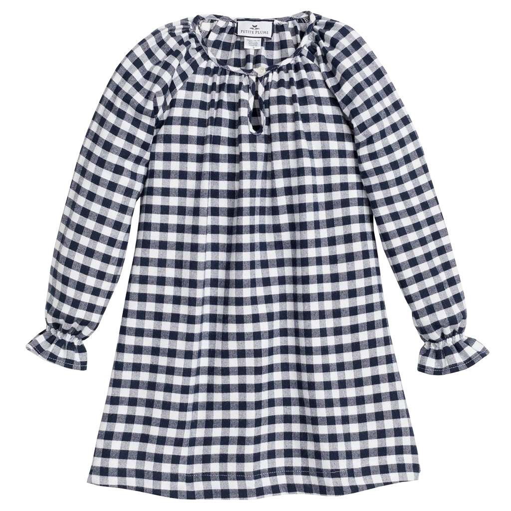 Petite Plume Baby And Child Flannel Delphine Nightgown Navy Blue Gingham