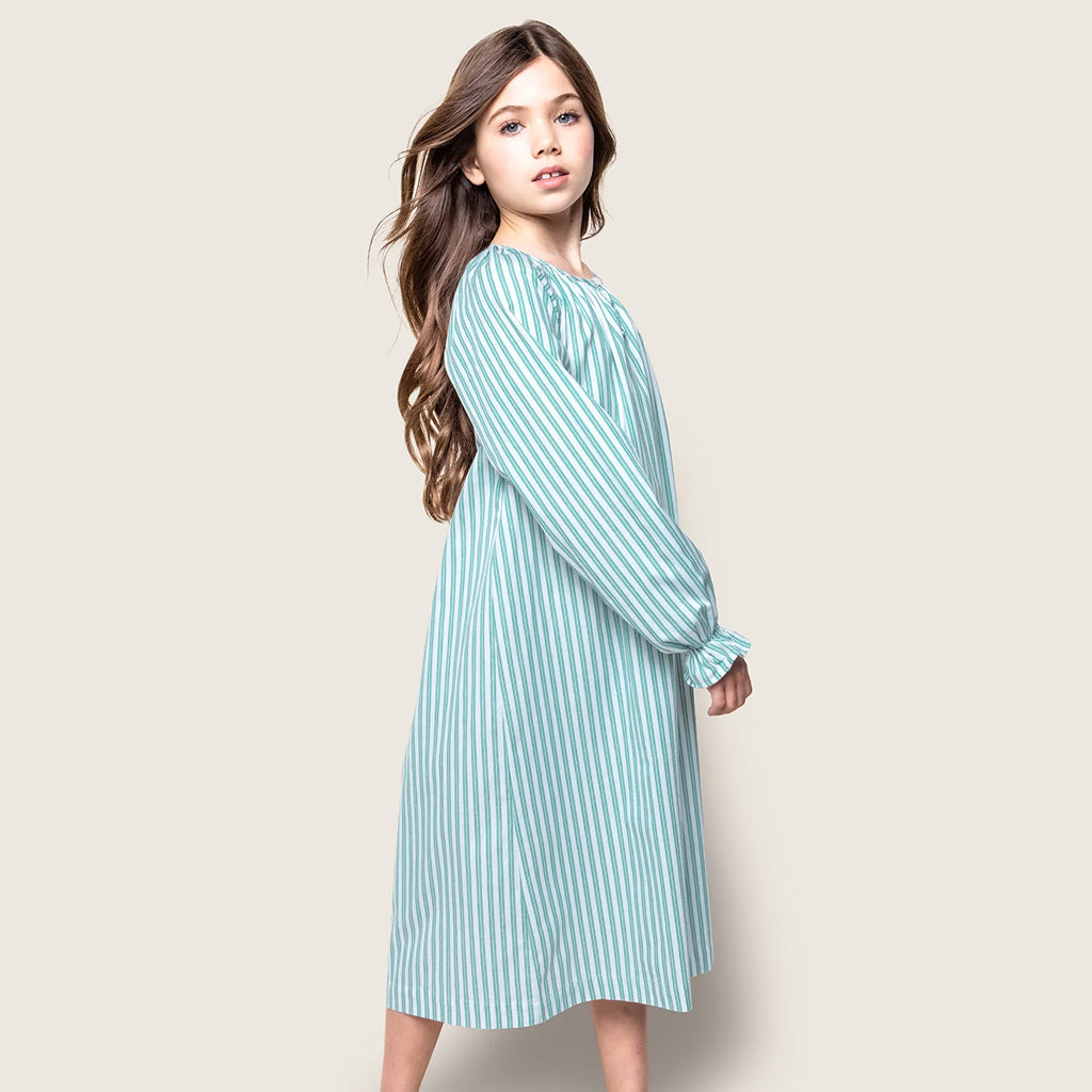 Petite Plume Baby And Child Twill Delphine Nightgown Emerald Green Ticking