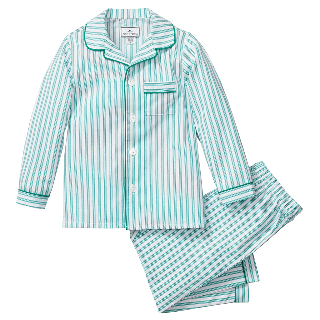 Petite Plume Baby And Child Twill Pyjama Set Emerald Green Ticking