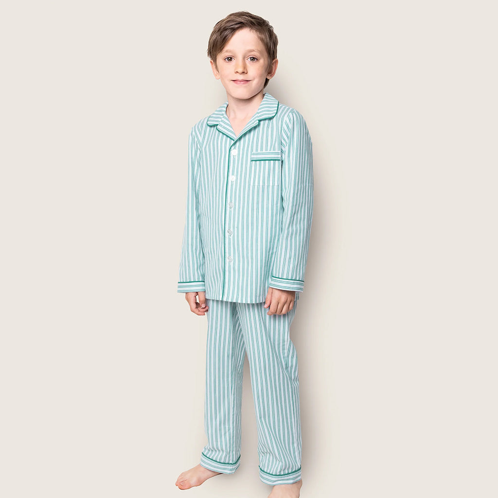 Petite Plume Baby And Child Twill Pyjama Set Emerald Green Ticking