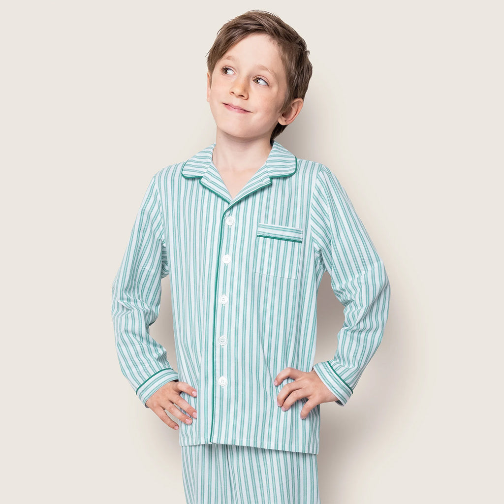 Petite Plume Baby And Child Twill Pyjama Set Emerald Green Ticking