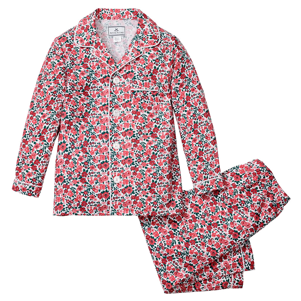 Petite Plume Baby And Child Twill Pyjama Set Fleurs Des Bois Red