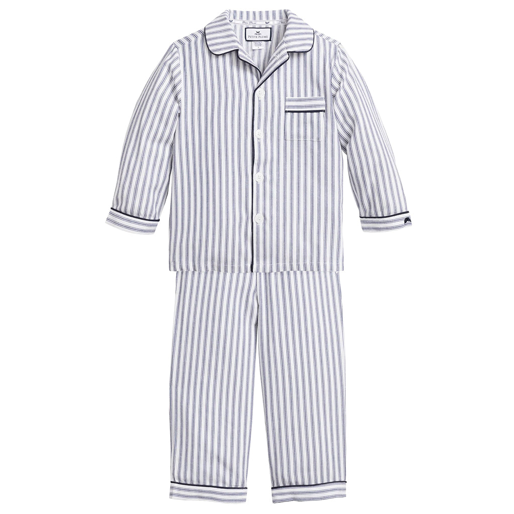 Petite Plume Baby And Child Twill Pyjama Set Navy Blue French Ticking