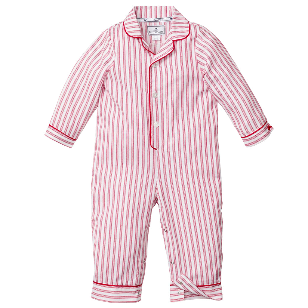 Petite Plume Baby Twill Jumpsuit Antique Red Ticking