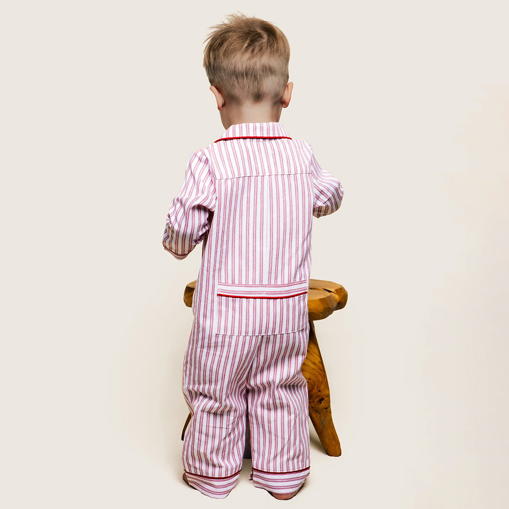 Petite Plume Baby Twill Jumpsuit Antique Red Ticking