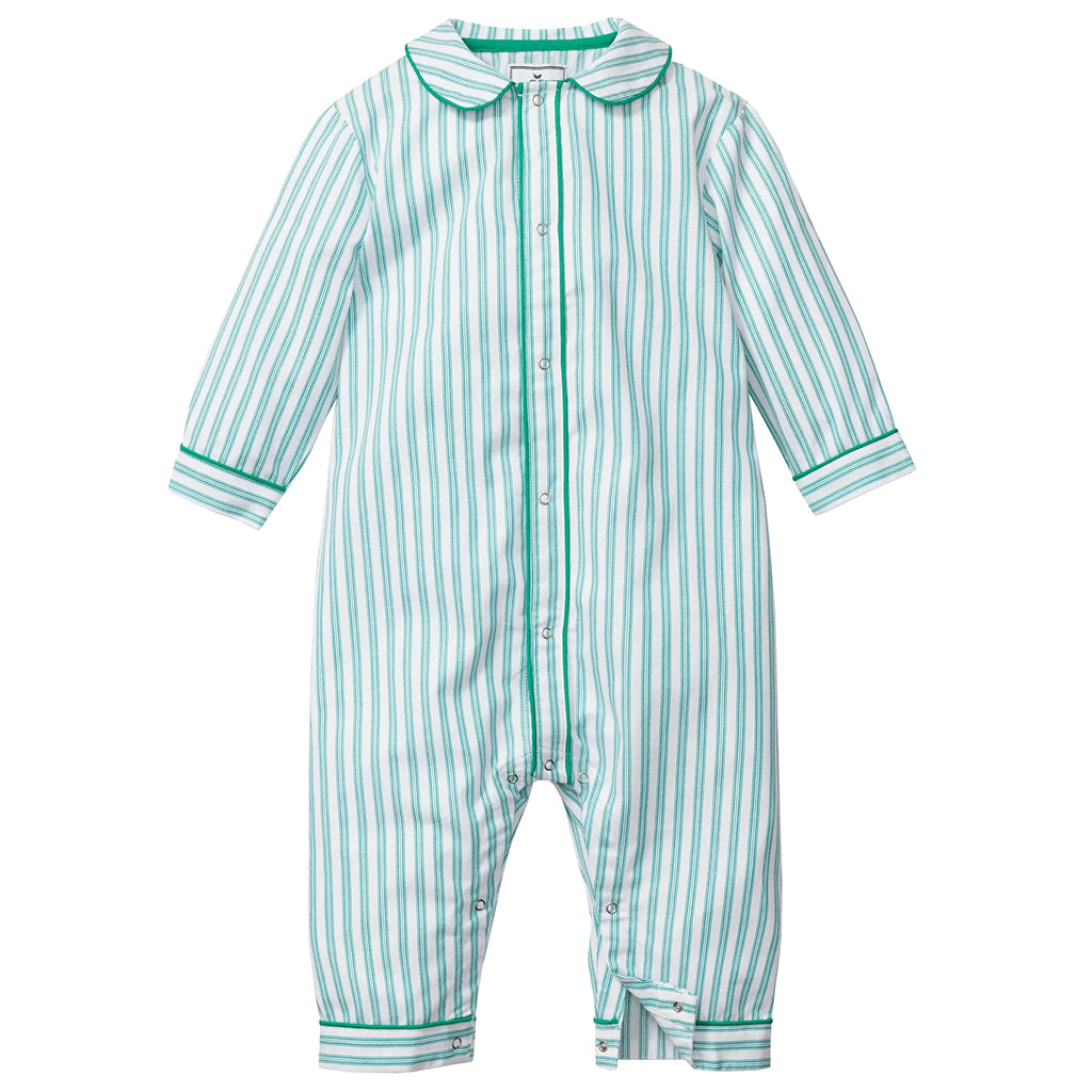 Petite Plume Baby Twill Jumpsuit Emerald Green Ticking