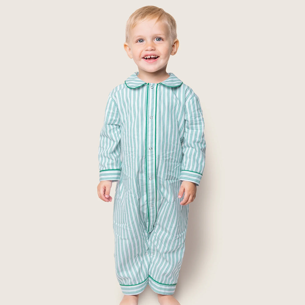 Petite Plume Baby Twill Jumpsuit Emerald Green Ticking