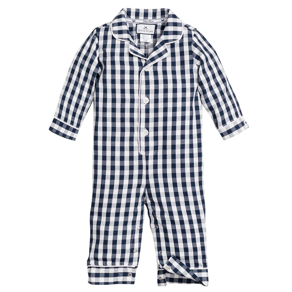 Petite Plume Baby Twill Winter Jumpsuit Navy Blue Gingham