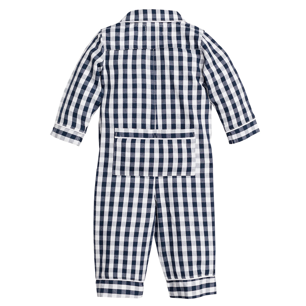 Petite Plume Baby Twill Winter Jumpsuit Navy Blue Gingham