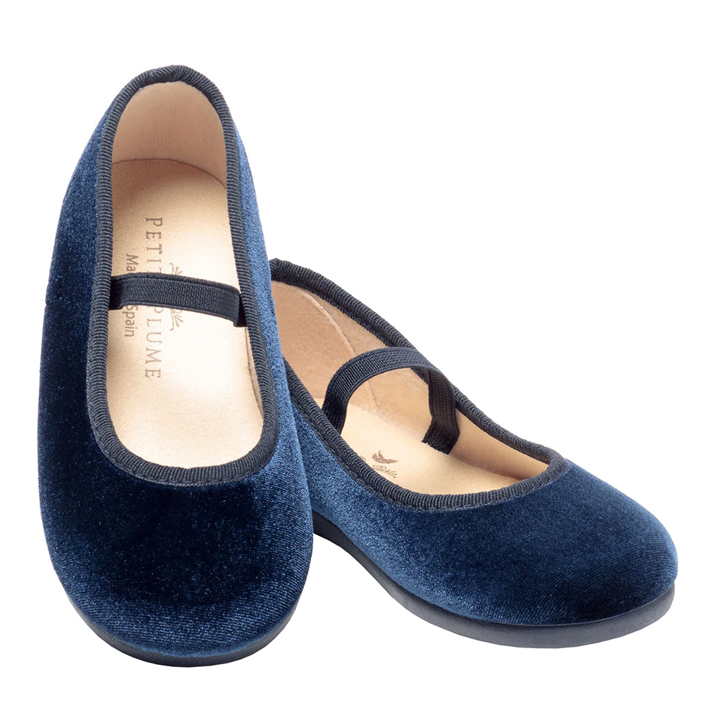 Petite Plume Child Delphine Slippers Navy Blue Velvet