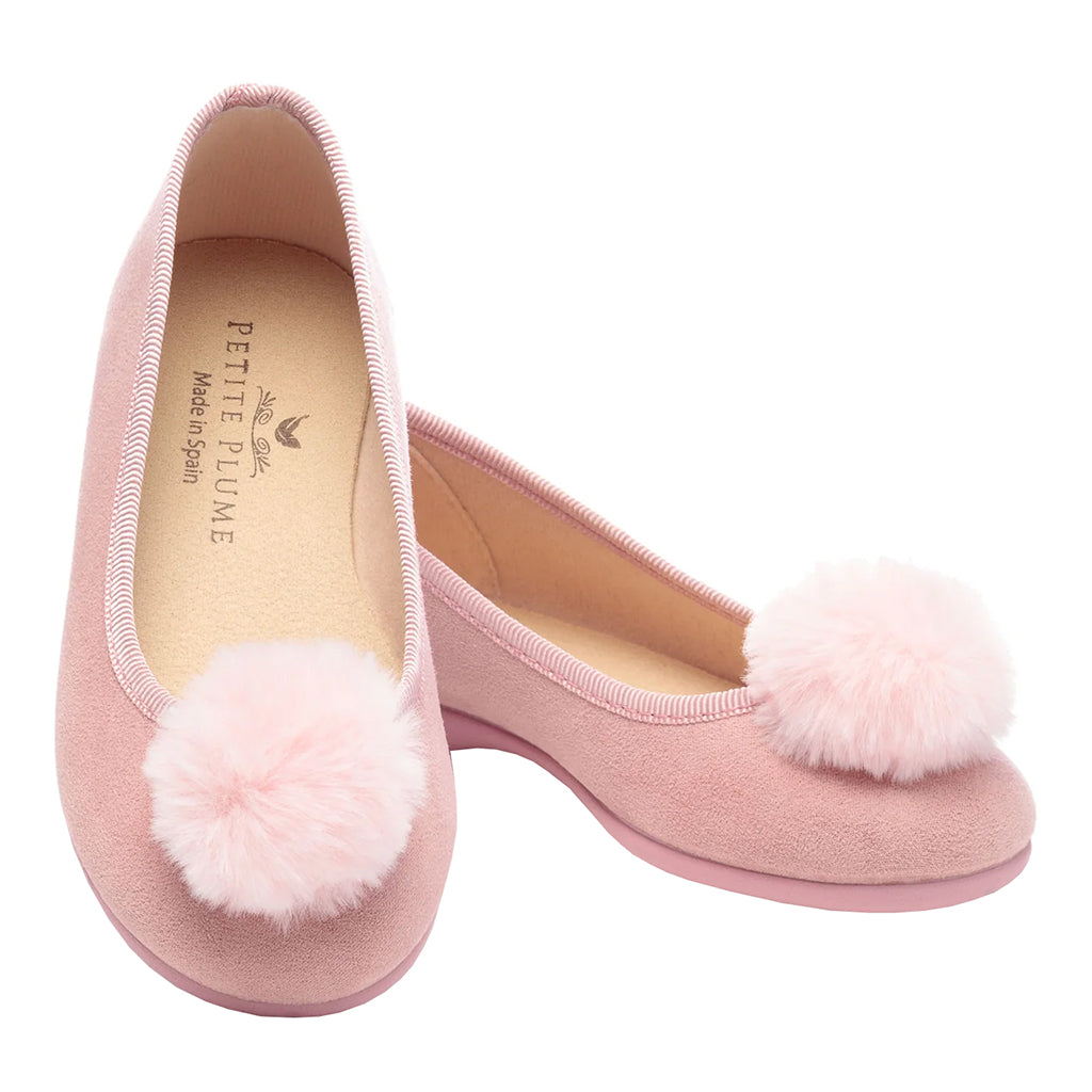 Petite Plume Child Juliette Slippers Antique Rose Pink Suede With Pompom