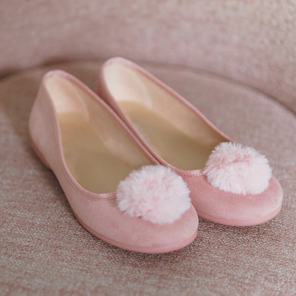 Petite Plume Child Juliette Slippers Antique Rose Pink Suede With Pompom