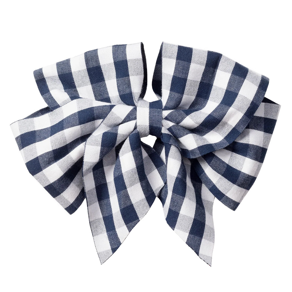 Petite Plume Child Large Hair Bow Navy Blue Gingham