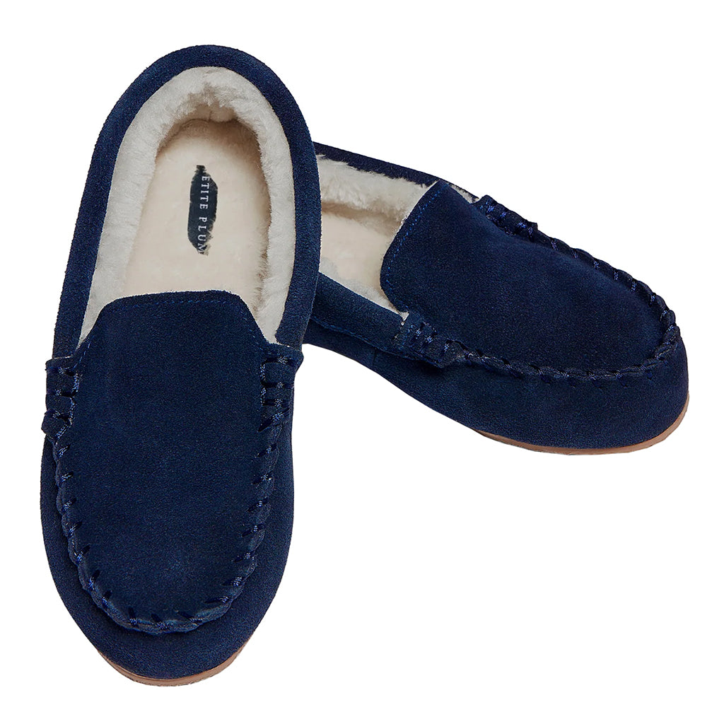 Petite Plume Child Suede Slippers Navy Blue