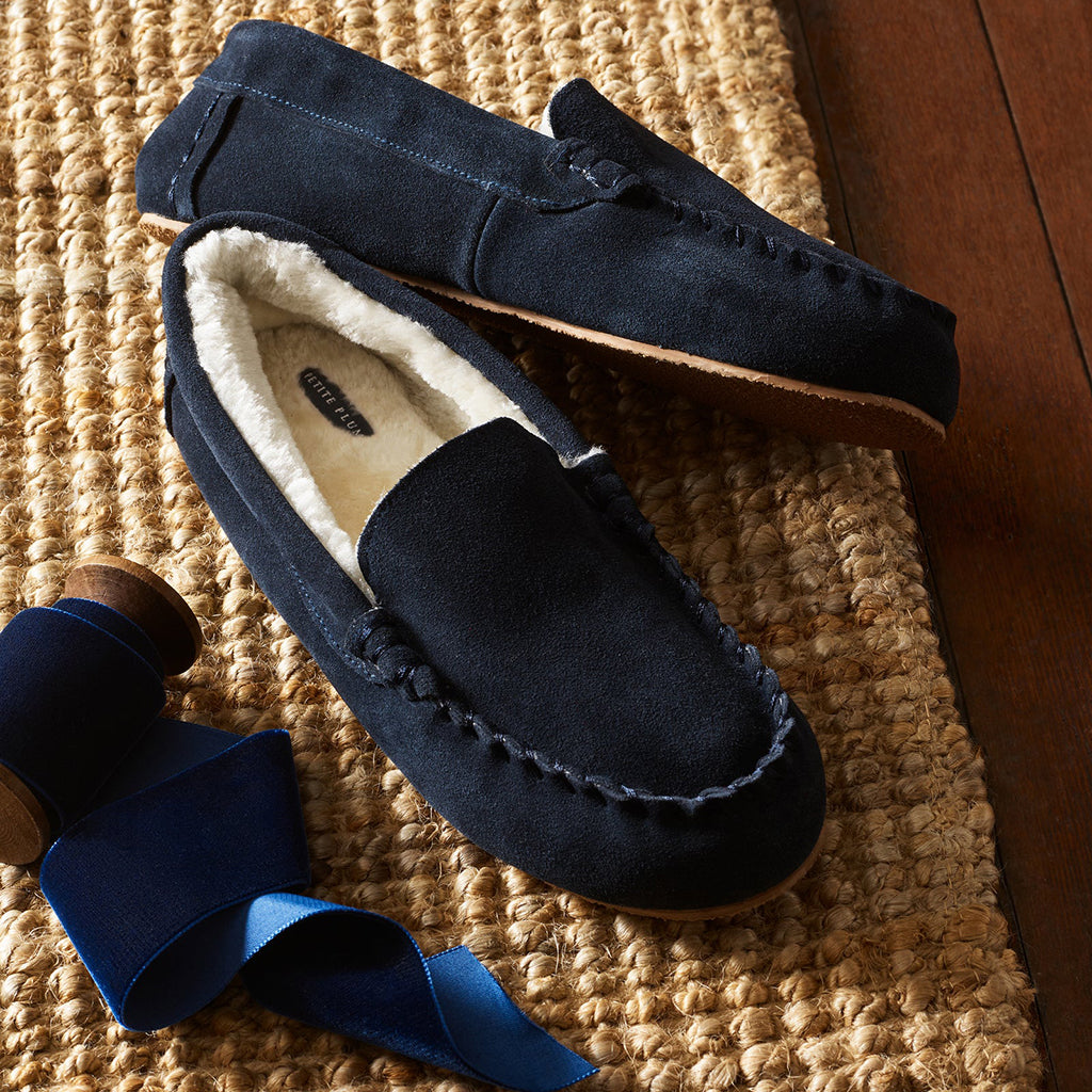 Petite Plume Child Suede Slippers Navy Blue