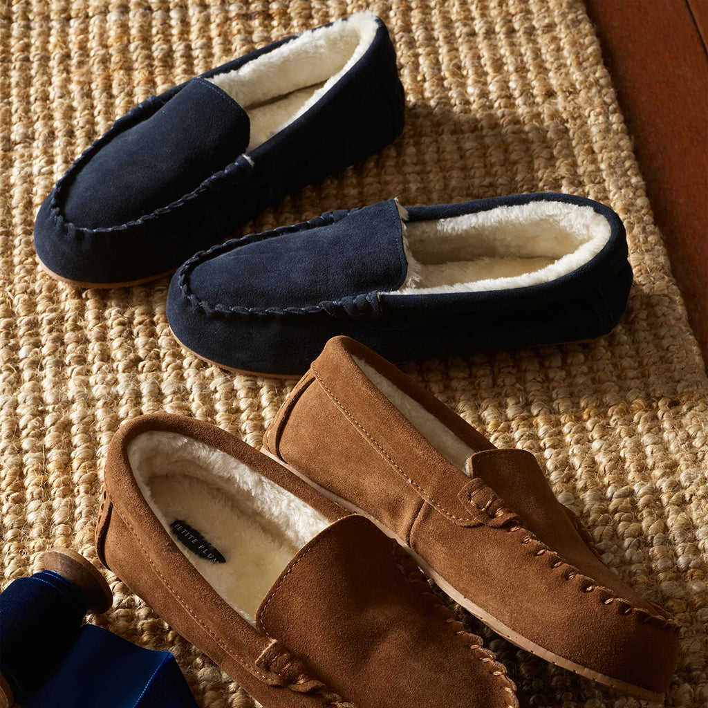 Petite Plume Child Suede Slippers Navy Blue