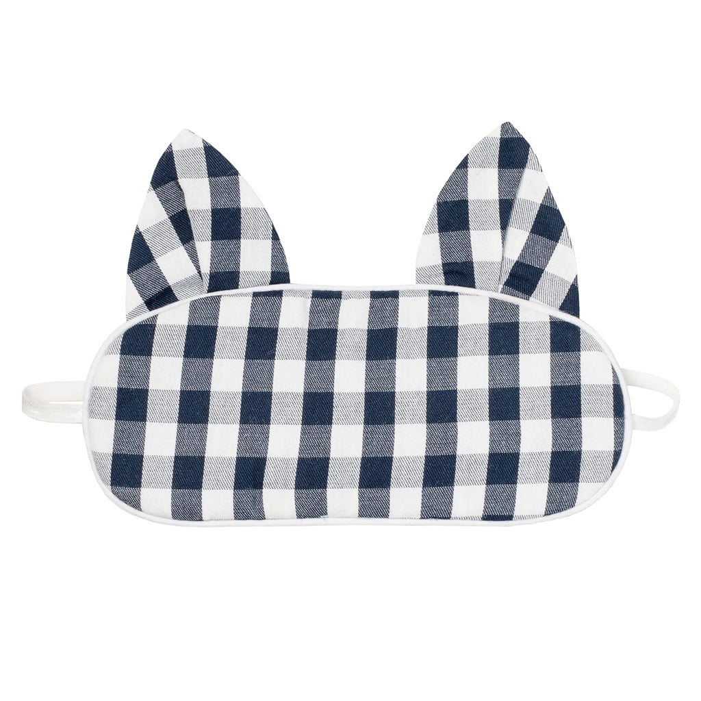 Petite Plume Child Twill Kitty Sleep Mask French Navy Blue Ticking