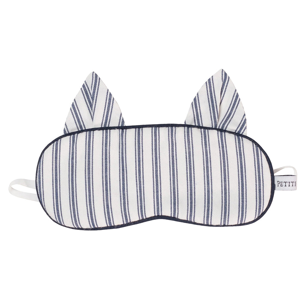 Petite Plume Child Twill Kitty Sleep Mask Navy Blue Gingham