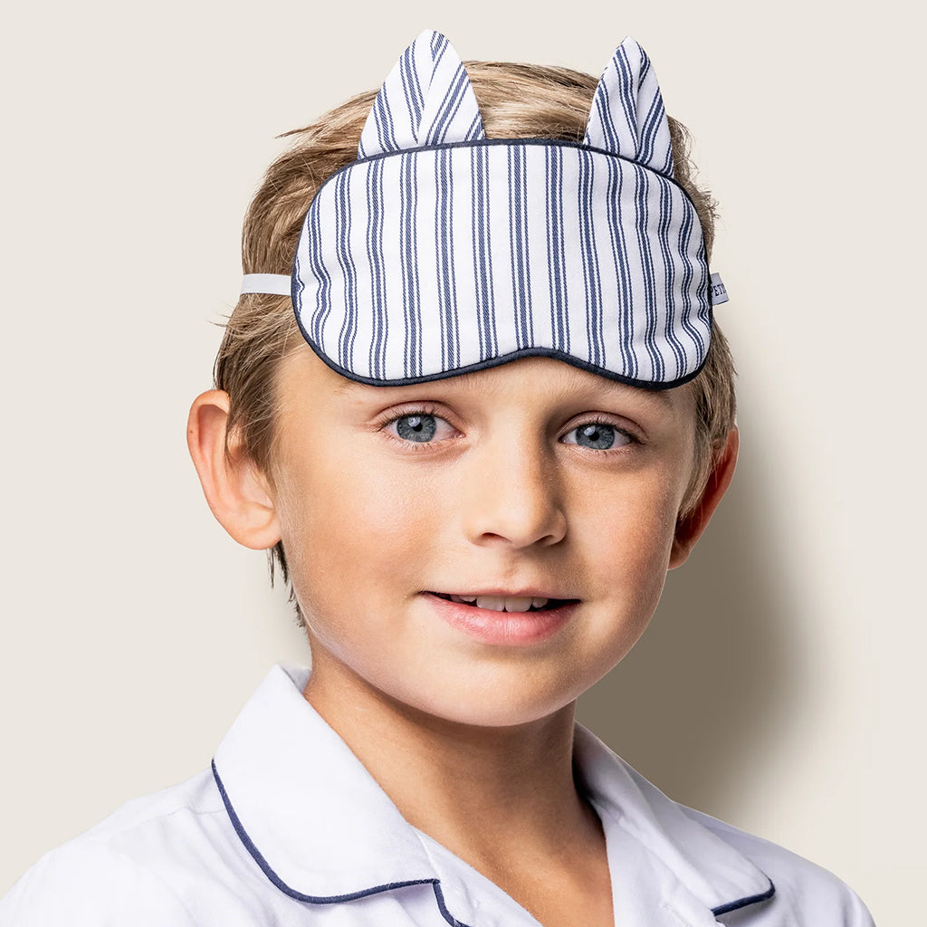 Petite Plume Child Twill Kitty Sleep Mask Navy Blue Gingham
