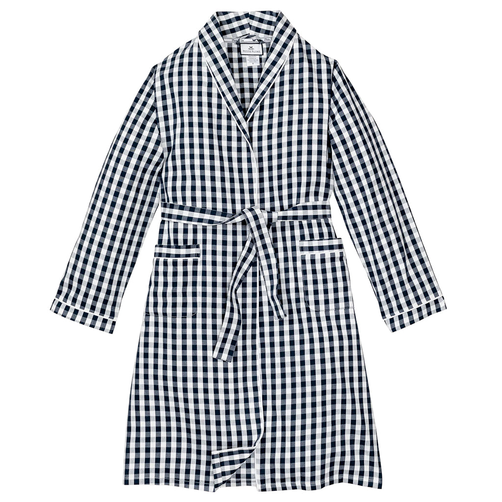 Petite Plume Child Twill Robe Navy Blue Gingham