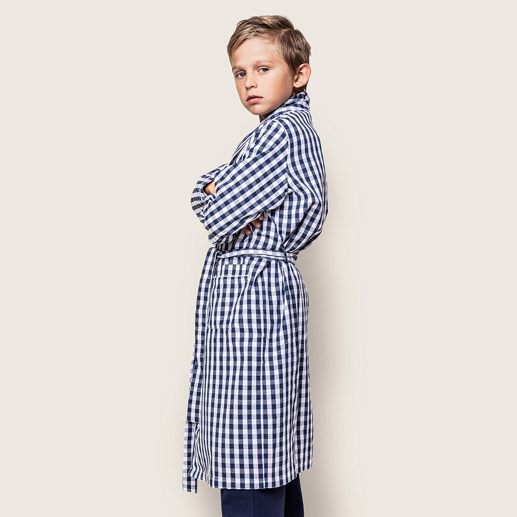 Petite Plume Child Twill Robe Navy Blue Gingham