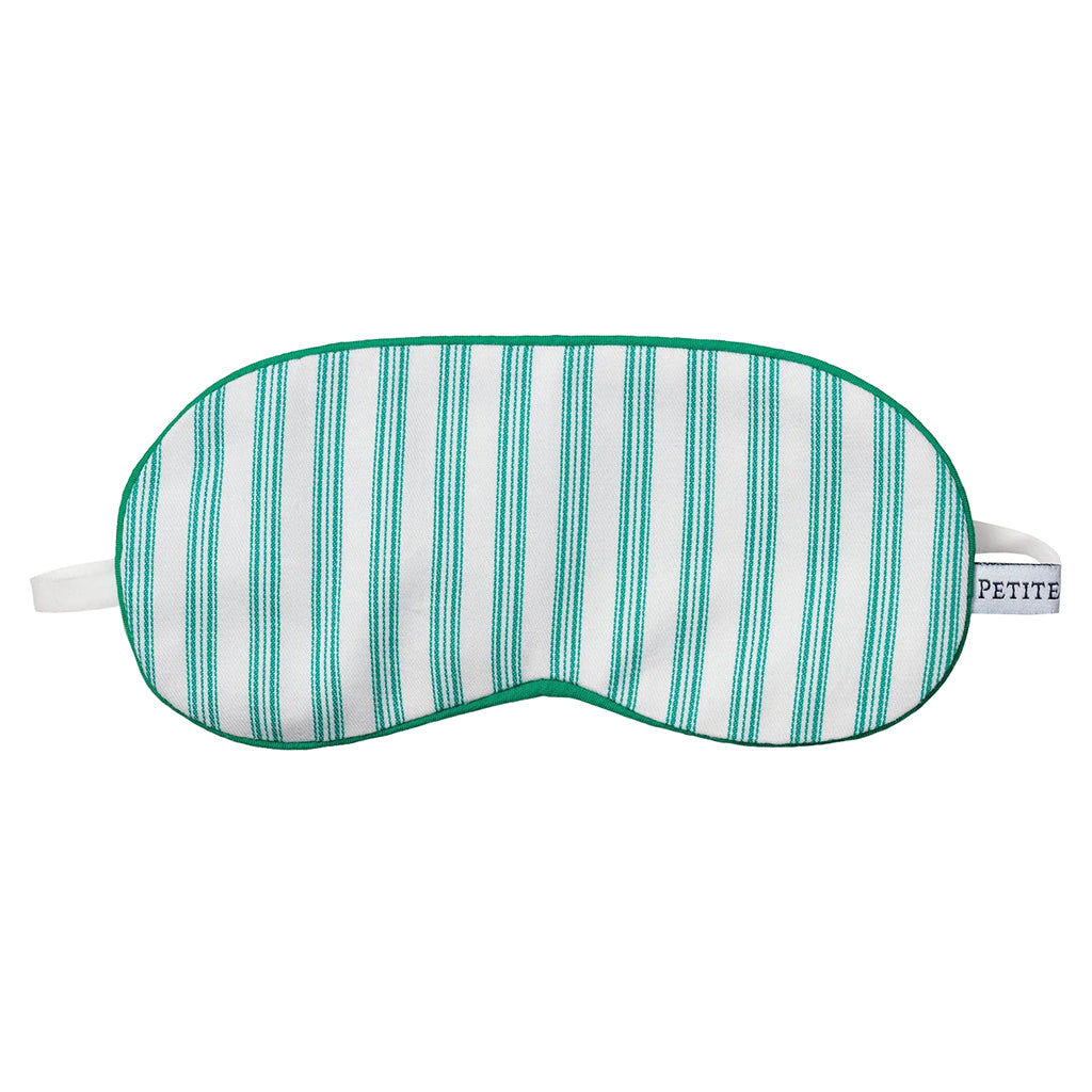 Petite Plume Child Twill Sleep Mask Emerald Green Ticking