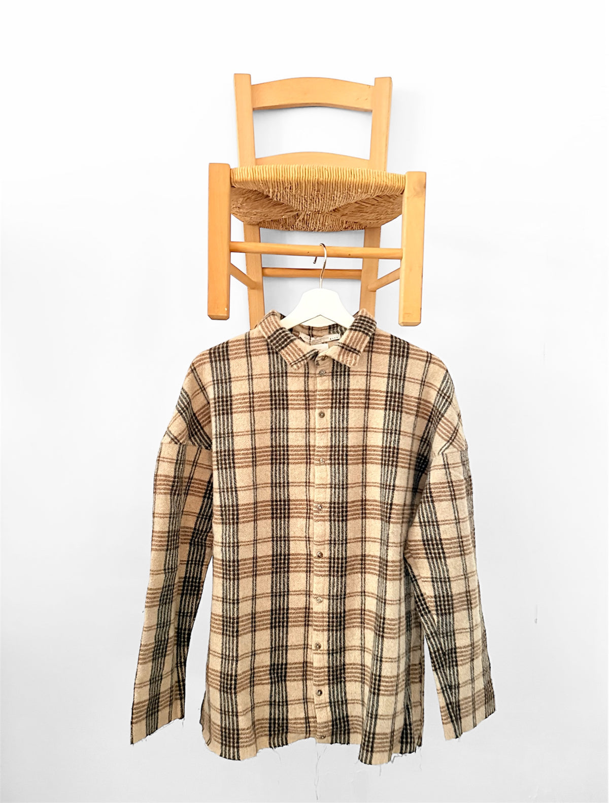 Album Di Famiglia Woman Tartan Soft Collar Shirt Natural Beige