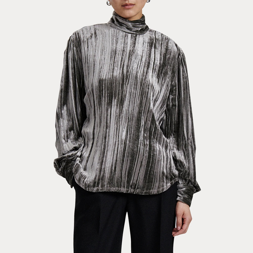 Rachel Comey Woman Prina Blouse Velvet Silk Gunmetal Grey