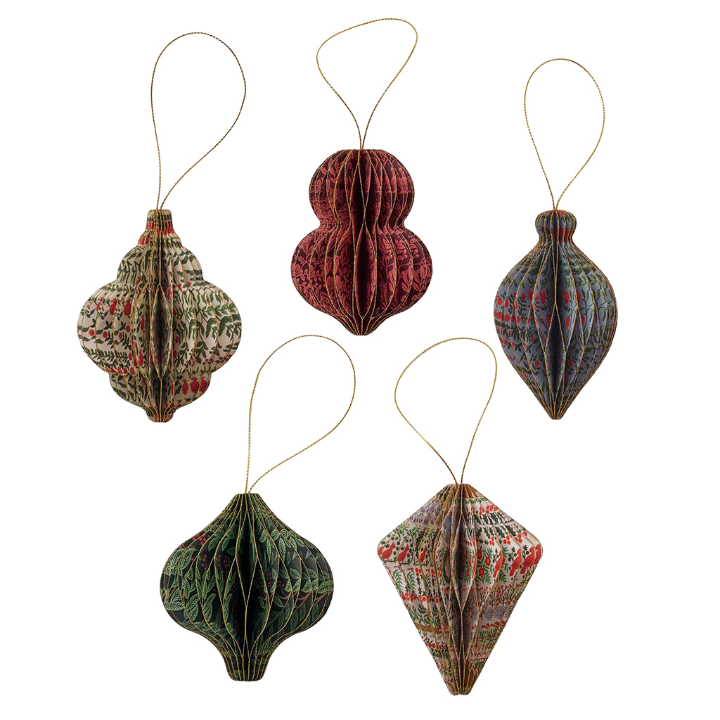 Rifle Paper Co. Set Of 5 Christmastide Honeycomb Ornaments