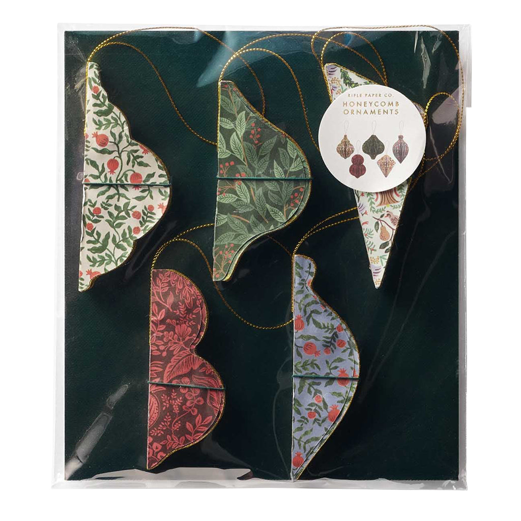 Rifle Paper Co. Set Of 5 Christmastide Honeycomb Ornaments