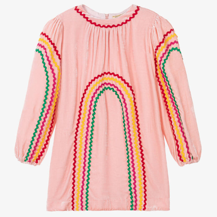 Stella McCartney Child Velvet Dress Pink Rainbow Ribbon