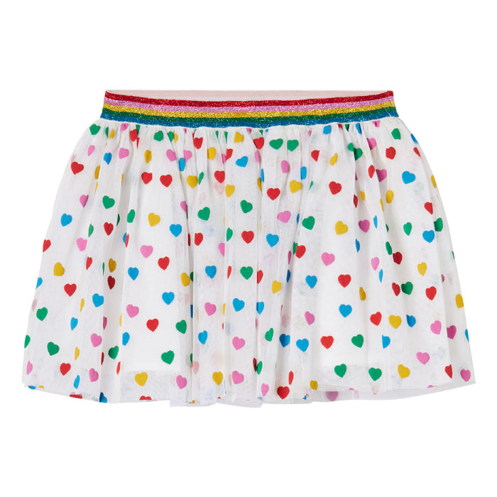 Stella McCartney Child Tulle Skirt White With Multicolour Heart Print