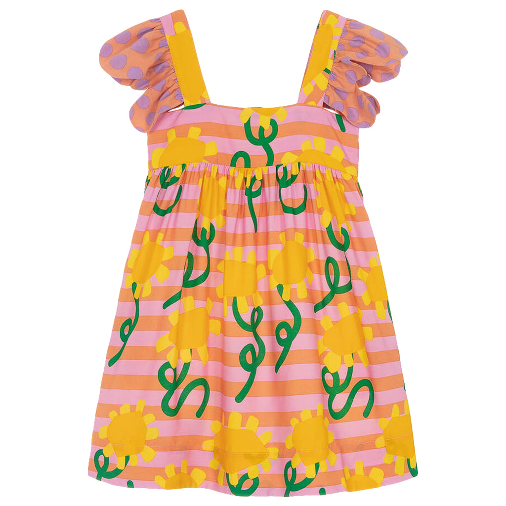 Stella McCartney Child Dress With Stripes And Sunflowers Print Pink