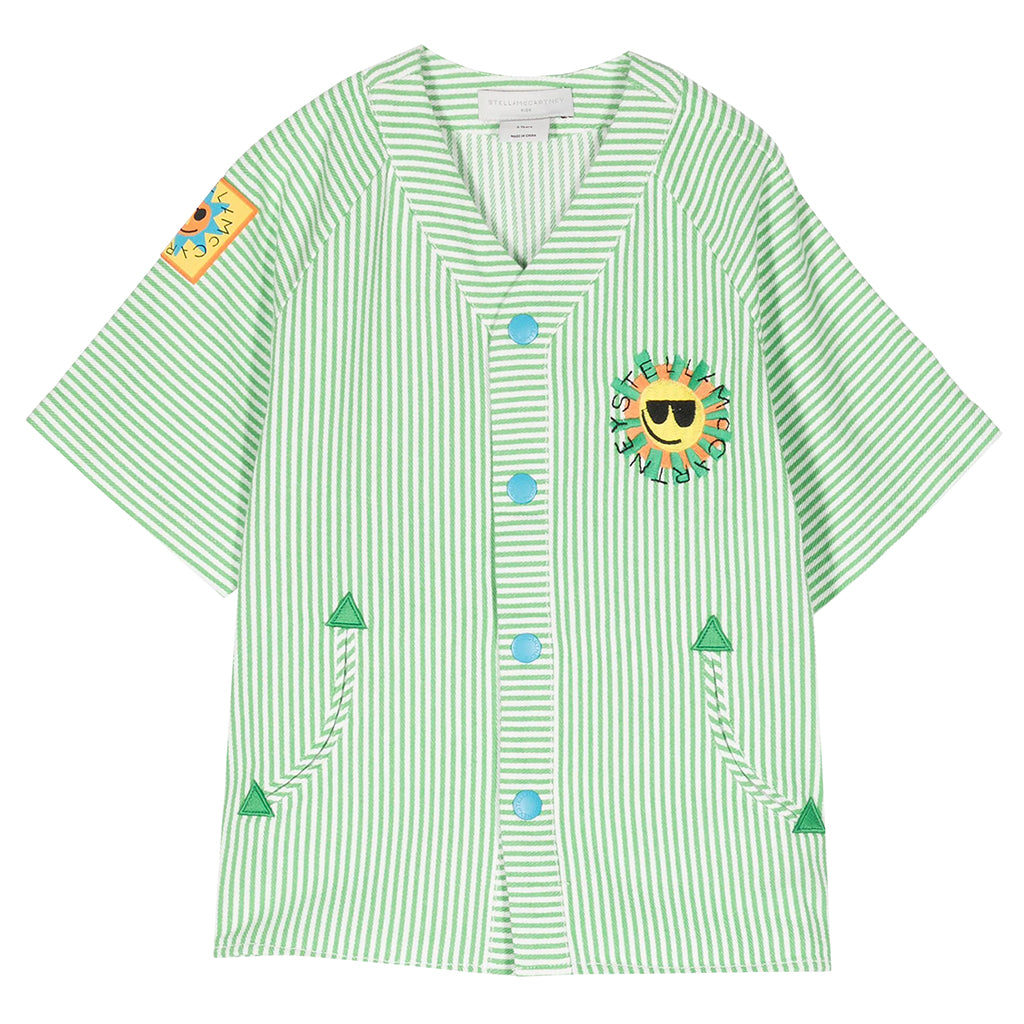 Stella McCartney Child Striped Shirt With Sun Badge Green