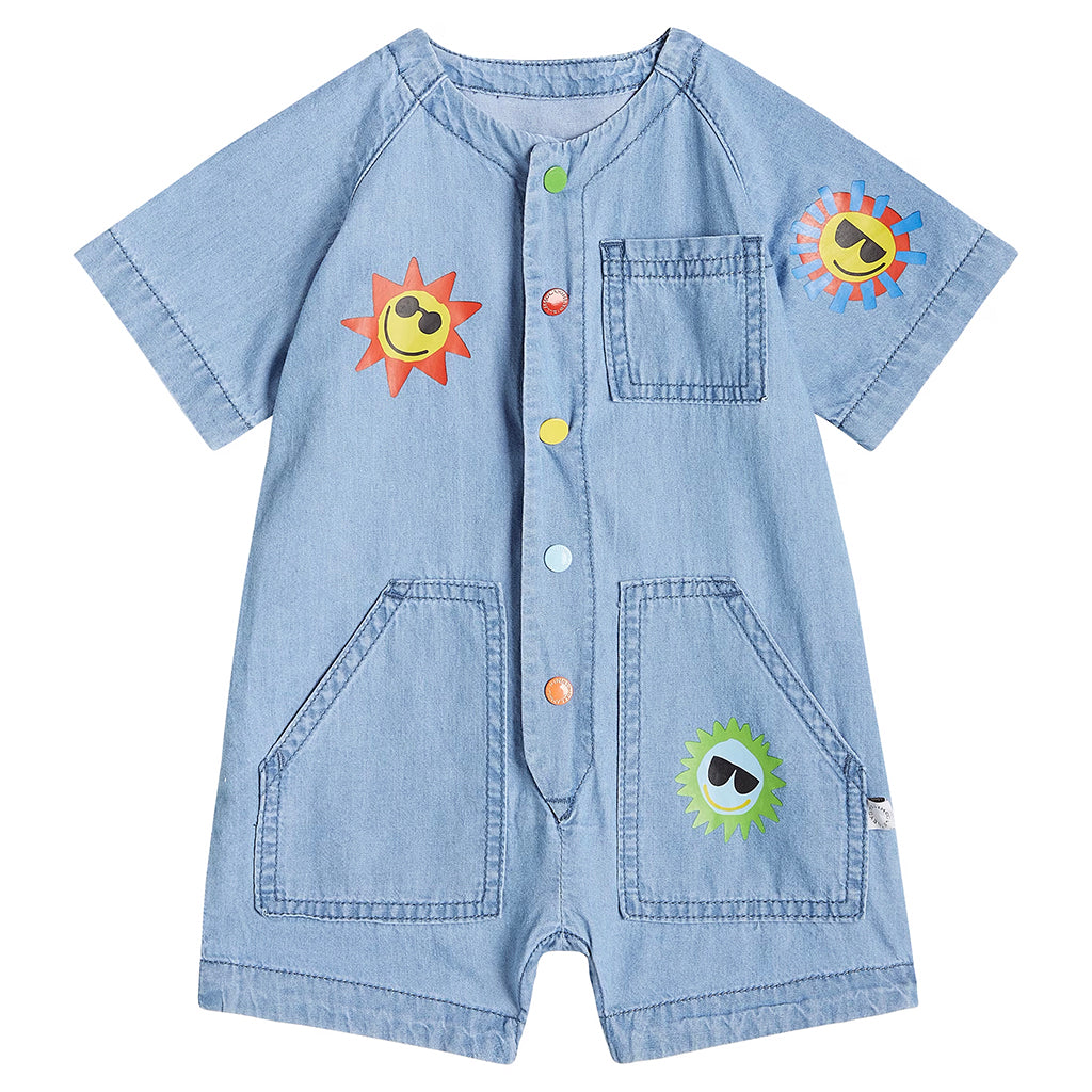 Stella McCartney Baby Chambray Jumpsuit With Graphic Sun Print Blue