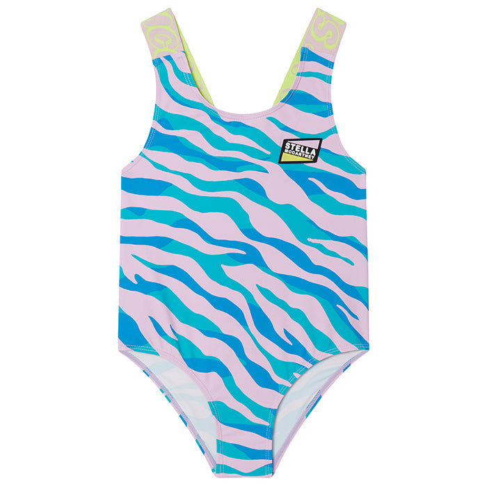 Stella McCartney Child Sport Swimsuit With Zebra Print Multicolour